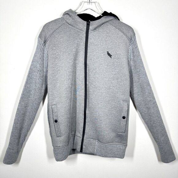 Stone Falcon Men’s Size Large Grey Black Full Zip Fleece Hoodie Jacket - Picture 10 of 10